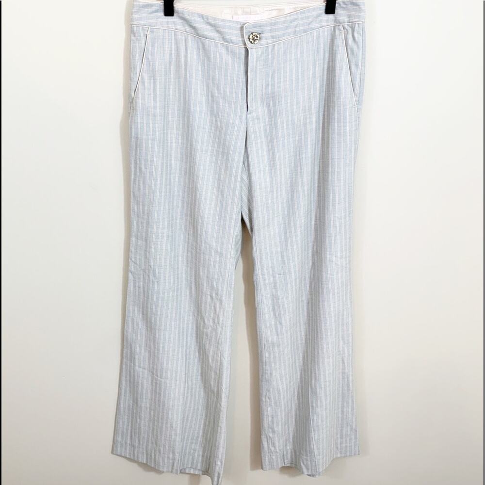 Rebecca Taylor Striped Wool Blend Blue/Cream Wide Leg Pants
